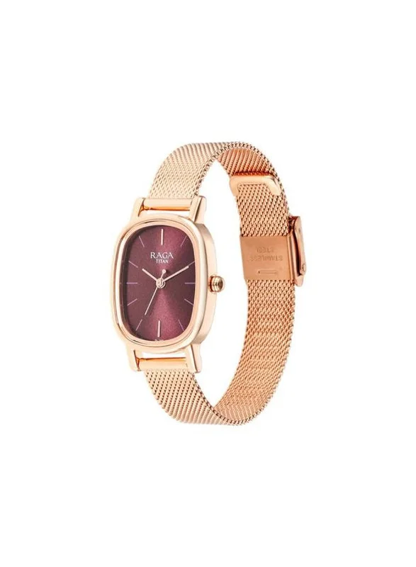 TITAN  Titan Raga Viva Quartz Analog Burgundy Dial Rose Gold Stainless Steel Strap Watch for Women - NT2665WM01 for Women | Best Price UAE